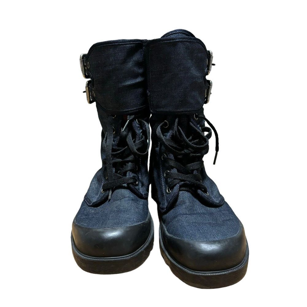 RALPH LAUREN COLLECTION Buckle Lace-up Boot Denim Made In Italy Size 7 D - Picture 2 of 7